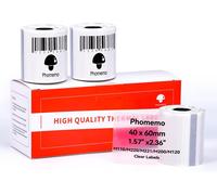 M110 Transparent 1.57"" x 2.36"" (40 x 60mm) Thermal Self-Adhesive Labels for M110/M200/M220/M221/M120 Label Printers. 130 Labels Per Roll. (3 Volumes)