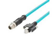 M12 8 broches code X vers RJ45 avec fermeture à vis moletée, IP67 CAT6A, câble Ethernet industriel GigE Vision, blindé, hautement flexible, compatible avec caméra industrielle Cognex 90 degrés, 5 m