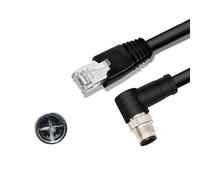 M12 8 broches X-Code mâle coudé vers RJ45 mâle High Flex Cat6 câble Ethernet industriel PVC câble paire torsadée noir
