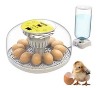 M12 Couveuse Oeuf Automatique - Contrôle Humidité, Réglage Température, Couveuse Automatique 12/24 œufs - Incubateur Auto - Vue 360°, facile à utiliser et nettoyer - Blanc et jaune