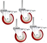 M12 X 60mm Long Thread 3 4 5 Roues Échafaudage Robuste 500kg Silent PU avec émerillon De Frein pour Meubles Établi De Chariot De Transport Industriel, 5inch 4brake