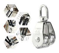 M15 Poulie double pivotante en acier inoxydable - 1 poulie de levage - permet de soulever la corde de levage de bateaux ou de yachts, argent