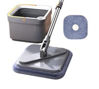 M16, auto-lavage M16, Spin and Clean Ensemble de serpillère et seau carré pour le nettoyage du sol, 1 serpillère, 1 seau rotatif, 6 têtes de serpillère, 2 têtes de balai