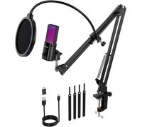 M160 Kit de Microphone de Jeu USB pour PC,Microphone à condensateur RVB avec Prise Moniteur,sourdine Rapide,contrôle du Gain,Filtre Anti-Pop,Perche de Microphone pour Streaming,Podcast,Jeux