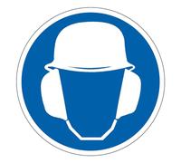 M184 - Port du casque et protection auditive obligatoire - Panneau et Signalétique d'obligation - Dimensions au choix - Norme ISO 7010