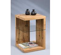 M2 Kollektion Domingo Table d'appoint/Table de Chevet, MDF, Verre de sécurité, chêne Sauvage, 40 x 40 x 60 cm