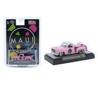M2 Machines Chevrolet Silverado Stepside 1979, rose, échelle 1:64, thème Maui & Son, édition limitée, métal moulé sous pression, avec planche de surf