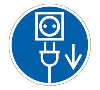 M212 - Débrancher la prise du secteur - Panneau et Signalétique d'obligation - Dimensions au choix - Norme ISO 7010