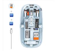 M233 Souris d'ordinateur, souris sans fil, souris transparente, connexion à trois modes (2,4 G + BT1 + BT2), 1 600 DPI, recharge de type C, bleu
