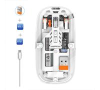 M233 Souris d'ordinateur, souris sans fil, souris transparente, connexion à trois modes (2,4 G + BT1 + BT2), 1 600 DPI, charge de type C, blanc