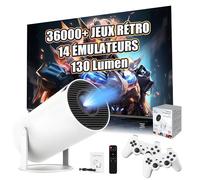 M300 Max Projecteur Portable avec WiFi et Bluetooth, Projecteur sans Fil avec 36000+ Jeux 14 Émulateurs, 130 Lumen, 1024 * 600P, Console de Jeux Android 11 pour Home Cinéma, Extérieur (Boîte Blanche)