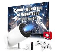 M300 Pro Intelligent Portable avec WiFi et Bluetooth, Projecteur sans Fil avec 15000+ Jeux 14 Émulateurs, 100 Lumen, 1024 * 600P, Console de Jeux Android 11 pour Home Cinéma, Extérieur (Boîte Rouge)