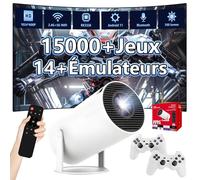 M300 Pro Projecteur Portable Intelligent avec WiFi et Bluetooth,15000 Jeux,14 émulateurs,Android 11,RK3326, 1024 * 600P,100 lumens,avec 2 manettes sans Fil,Home cinéma et extérieur (Boîte Rouge)