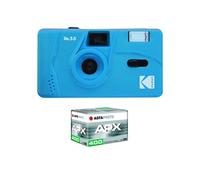 KODAK Pack M35 Argentique + Pellicule 100 ASA - Appareil Photo Kodak Rechargeable 35mm Cerulean Blue, Objectif Grand Angle Fixe, Viseur optique , Flash Intégré + Pellicule APX 100, 36 poses