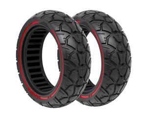 M365Lyon- Pneu Plein Anti-Crevaison 10x2.75 (10x2.7-6.5) pour Trottinettes UrbanGlide E-CROSSE MAX 2x2, All Road 5, Speedway 5 - Rockway - Crossover - Dualtron 3 (2xTire-Bande Rouge)
