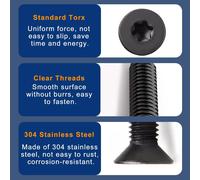 M4 X 16mm Black Countersunk Head Screws-20pcs 304 Stainless Steel Torx-Full Thread for Machine Equipment and Home Furniture