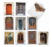 M4624OCB-B1x10 Lot de 10 cartes vierges assorties pour toutes les occasions avec des images de portes magnifiquement ornées et finement conçues avec enveloppes blanches.