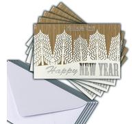 M5-500 LOT 5 Cartes identiques Meilleurs Vœux Argenté 13,5x8,5cm + 5 Enveloppes blanches 14x9cm - Bonne Année Souhaits Janvier Hiver Sapins de Noël sous la Neige - Créé Imprimé Fabriqué en France