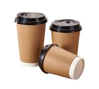 M7 Packaging Lot de 100 gobelets jetables en papier kraft avec couvercles, marron avec couvercles noirs, 350 ml