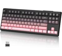 M87 TKL 87 Keys Wireless Gaming Keyboard Dual Mode Bluetooth/2.4GHz PBT Spherical Keys 4000mAh Battery Rainbow Backlit Membrane Keyboard with Various Colors (Pink)