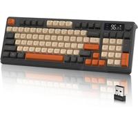 M96 Gaming Keyboard Dual Mode Wireless Gaming Keyboard with 2.4G and BT,Semi-Mechanical Membrane 94 Key Keyboard with Display & Knob,Rainbow Backlit PBT Keycap 3000 mAh Rechargeable-Grey