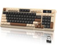 M96 Gaming Keyboard Dual Mode Wireless Gaming Keyboard with 2.4G and BT,Semi-Mechanical Membrane 94 Key Keyboard with Display & Knob,Rainbow Backlit PBT Keycap 3000 mAh Rechargeable-Coffee