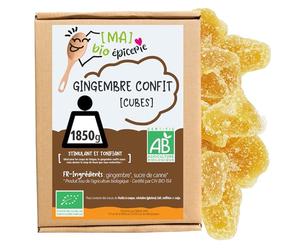 [MA] bio-épicerie - Gingembre confit BIO en cubes 1850 g - Sachet vrac - Gingembre confit sans conservateur - Format familial idéal pour cuisine, pâtisserie et préparations maison