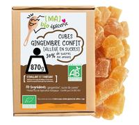 [MA] bio-épicerie - Gingembre confit BIO en cubes 870 g - Sachet vrac - Version allégée en sucre - Sans conservateur - Alternative plus légère pour cuisine, pâtisserie et préparations maison