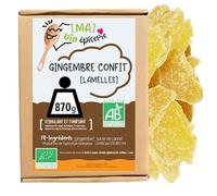 [MA] bio-épicerie - Gingembre confit BIO en lamelles 870g - Sachet vrac - Lamelles de gingembre confit sans conservateur - Fruit confit bio pour cuisine, pâtisserie et dégustation