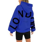 Ma Commande HUIFUAO Paris Sweat à Capuche surdimensionné pour Femme, imprimé Lettres Noires, Manches Longues, Grande Taille, Z01 Bleu, L Mes Commandes en Cours De Livraison