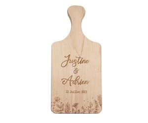 Ma Fabrique Perso - Planche Apéro En Bois - Prénoms et Date Fleurs - Personnalisable