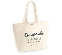 Ma Fabrique Perso Sac Cabas Personnalisé, Escapade en Famille, Coton Naturel, 34x34x17 cm, Fermeture Bouton Bois, 20L