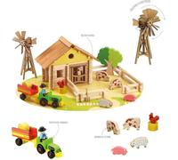 Jeujura - Ma Ferme en Bois - Jeu de Construction - Contient 1 Valise de Transport et Un Tapis de Jeu - 145 Pièces en Bois - Made in France - À partir de 5 Ans - 8041