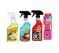 Ma-Fra Kit de Traitement pour Voiture Intérieur ET Extérieur. Killer SUPPRIME les Insectes - nettoyant pour Jantes & Pneus - NETTOYANT POUR VITRES, AVEC 7 CHIFFONS MICROFIBRE MULTIUSAGES 30x35 cm