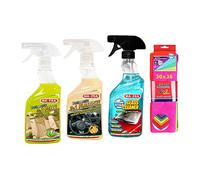 Ma-Fra Kit Traitement pour Voiture Intérieur ET Extérieur. TRAITEMENT 3EN1 POUR CUIR - PLASTIQUES - NETTOYANT POUR VITRES, AVEC 7 CHIFFONS MICROFIBRE MULTIUSAGES 30x35 cm