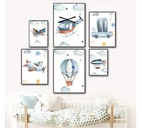 Ma Little Canv Affiche décoratifs pour chambre d'enfant fille ou garcon - Motif Avion Hélicoptère Montgolfiere | Sans Cadres 30x40cm (Ballon Dirigeable)