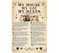 Ma maison, mon chat, mes règles, décoration murale vintage pour chat, amoureux des chats, plaques en métal, illustration, affiche murale vintage en fer blanc épais, décoration murale 20 x 30 cm