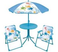 Ma petite carapace salon de jardin tortues pour enfant avec une table, deux chaises et un parasol Bleu G