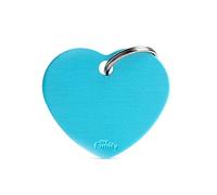Ma Plaque d'identification personnalisée en Famille pour Un Grand Chien en Forme de cœur, en métal émaillé à la Main, Collection de Base, 37x32 mm Bleu Clair