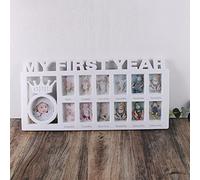 Ma première année Cadre photo pour bébé Cadres photo pour bébé Album Kit main et empreinte de Cadre souvenir 1-12 mois Kit d'affichage multi-photos Cadeau pour les nouvelles mamans et papa