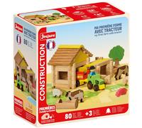 JeuJura - Jeu de construction en bois Ma Première Ferme avec Tracteur - 80 pièces hêtre - Dès 3 ans