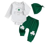 Ma première Saint-Patrick Ensembles de vêtements pour nouveau-nés Combinaison verte porte-bonheur à manches longues Pantalon à motif trèfle Chapeaux Tenue pour bébé séance photo une fête Paddy's Day