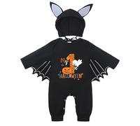 Ma première tenue d'Halloween pour bébé, costume de chauve-souris en une seule pièce pour nouveau-né, bonnet amovible, fête cosplay, Noir , 3-6 Monate