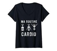 Ma Routine Cardio Humour Gymnase, Vin et Tire-bouchon T-Shirt avec Col en V