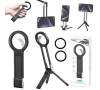 MA38 Trépied magnétique pour téléphone portable, mini perche à selfie de poche en aluminium avec 2 anneaux magnétiques, design mousqueton, trépied portable pour smartphone compatible avec la série