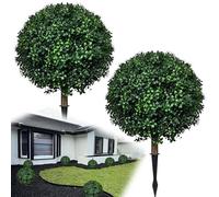 MA3TY Lot de 2 buis artificiels topiaires avec piquet - Résistants aux UV - Plantes de buis artificielles réalistes pour véranda, jardin, intérieur et extérieur - Vert