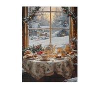 MA6GE8DE Puzzle de 500 pièces pour le thé de l'après-midi de Noël, exercice cérébral stimulant, représentant un merveilleux thé de l'après-midi à Noël, puzzle en bois amusant en famille, superbe œuvre