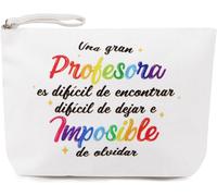 Maa-1pc Pochette Tissu Espagnol Cadeau Maîtresse D¿Ecole Trousse Sac Porte Monnaie Etui Universel Toile Pour Maquillage Rangement Cadeau Graduation Remerciement (Blanc)