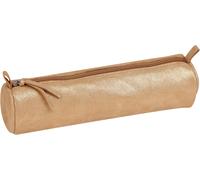 Maa-410028c -Trousse Scolaire Ronde Motif Pailleté Or Ø5,5x22 Cm En Véritable Cuir D'agneau - Fourniture Scolaire - Trousse Crayons De Couleurs - Etui À Crayons - Porte-Plume