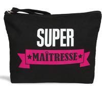 MAA-Cadeau Maîtresse Trousse Toile Super Maîtresse Noire Double-Face avec Enveloppe Kraft pour Enseignants - Cadeau de Fin d'année Scolaire Maternelle Cadeau Maîtresse Noël (Noir) Noir